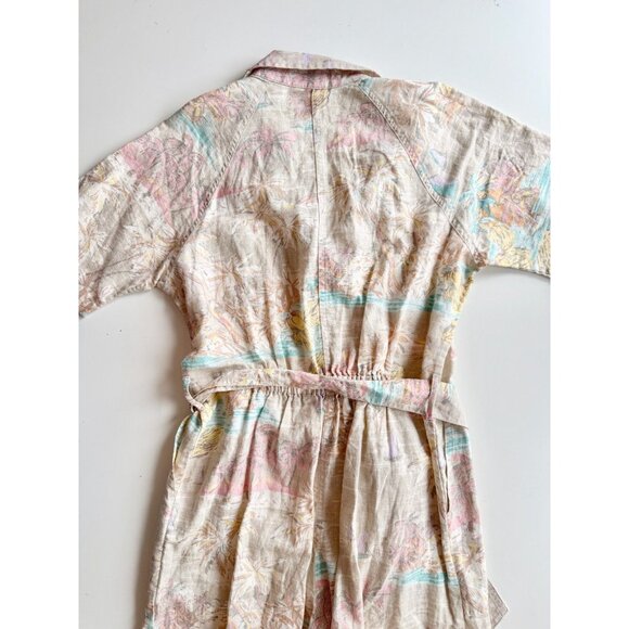 GAP Tropical Floral Linen Cotton Belted Button Up Utility Shirt Jumpsuit, Size 4 - Picture 6 of 11